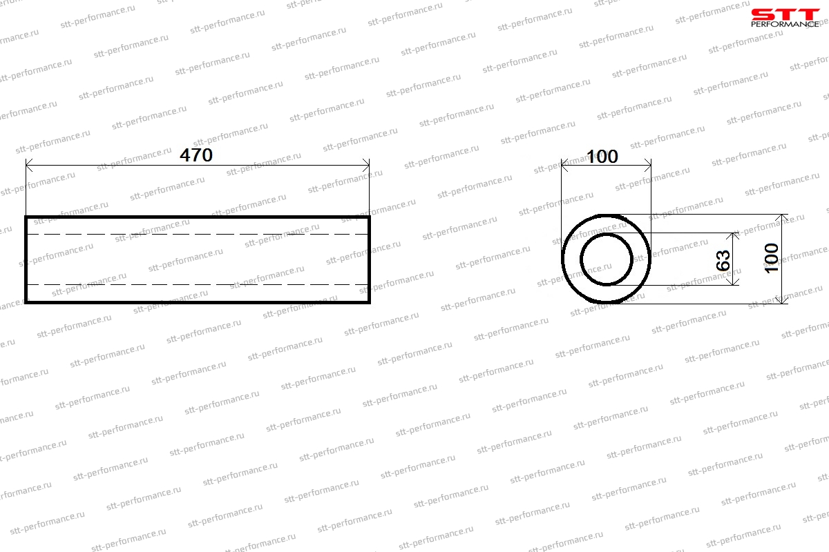 Резонатор Ø63мм универсальный прямоточный круглый 470мм Stt-performance (нержавеющая сталь)