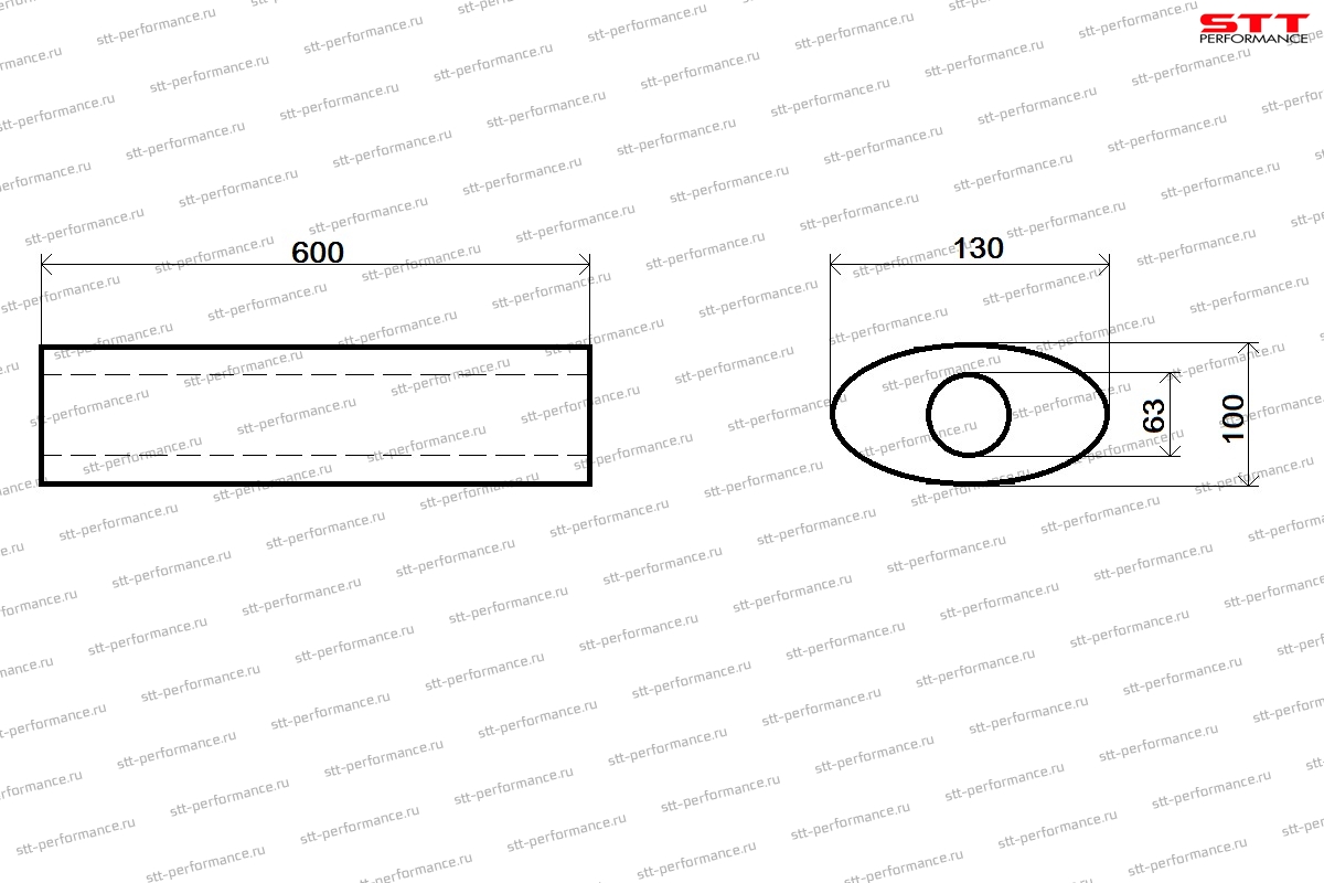 Резонатор Ø63мм универсальный прямоточный овальный 600мм Stt-performance (нержавеющая сталь)