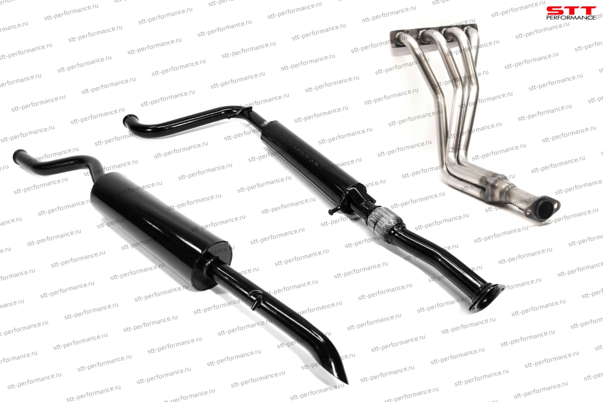 Комплект выхлопной системы "STT" Lada Priora 16V седан/универсал (паук 16V 4-1, резонатор с гофрой, глушитель круглый) ID:28254