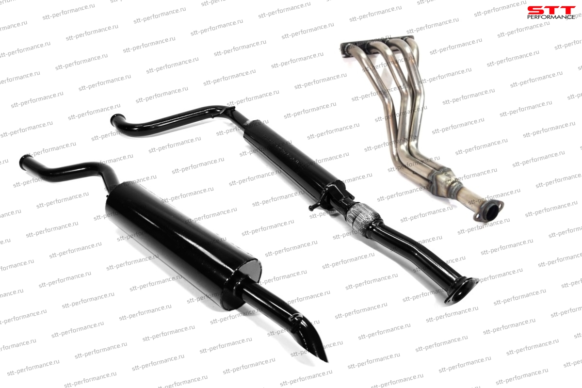 Комплект выхлопной системы "STT" Lada Priora 16V хэтчбек (паук 16V 4-1 СПОРТ, резонатор с гофрой, глушитель круглый) ID:28283