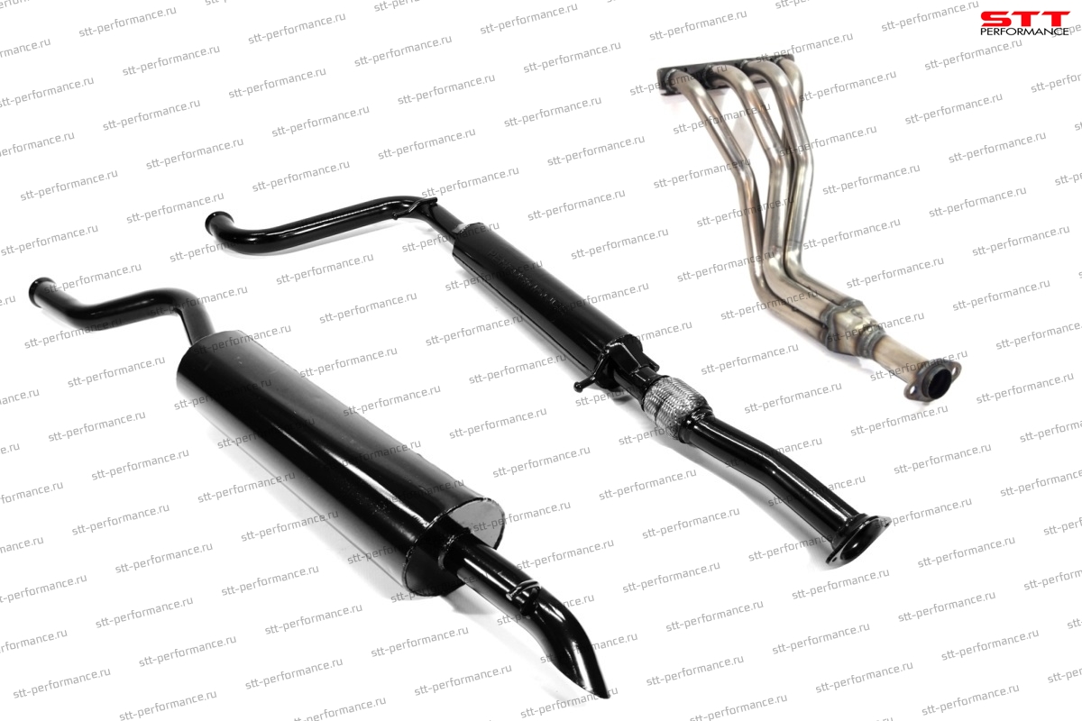 Комплект выхлопной системы "STT" Lada Priora 16V хэтчбек (паук 16V 4-1 СПОРТ, резонатор с гофрой, глушитель овальный) ID:28285