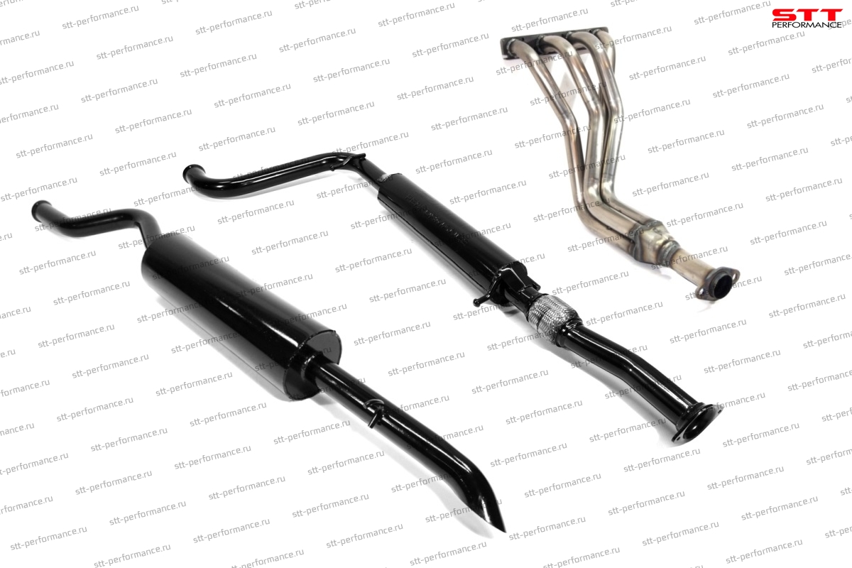 Комплект выхлопной системы "STT" Lada Priora 16V седан/универсал (паук 16V 4-1 СПОРТ, резонатор с гофрой, глушитель круглый) ID:28246
