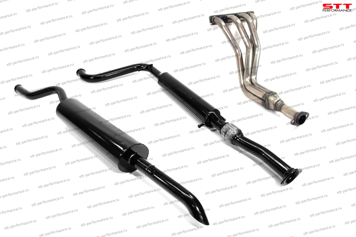 Комплект выхлопной системы "STT" Lada Priora 16V седан/универсал (паук 16V 4-1 СПОРТ, резонатор с гофрой, глушитель овальный) ID:28250