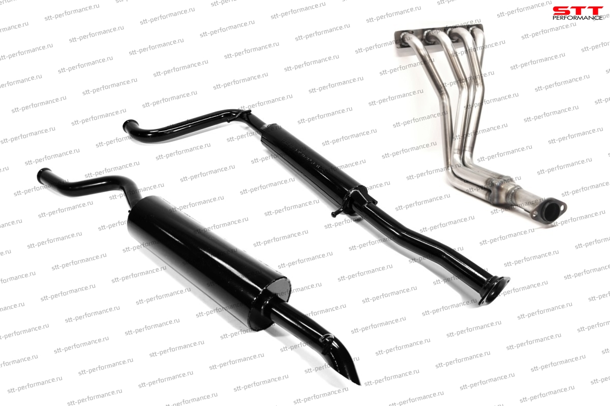 Комплект выхлопной системы "STT" Lada Priora 16V хэтчбек (паук 16V 4-1, резонатор с гофрой, глушитель круглый) ID:28511